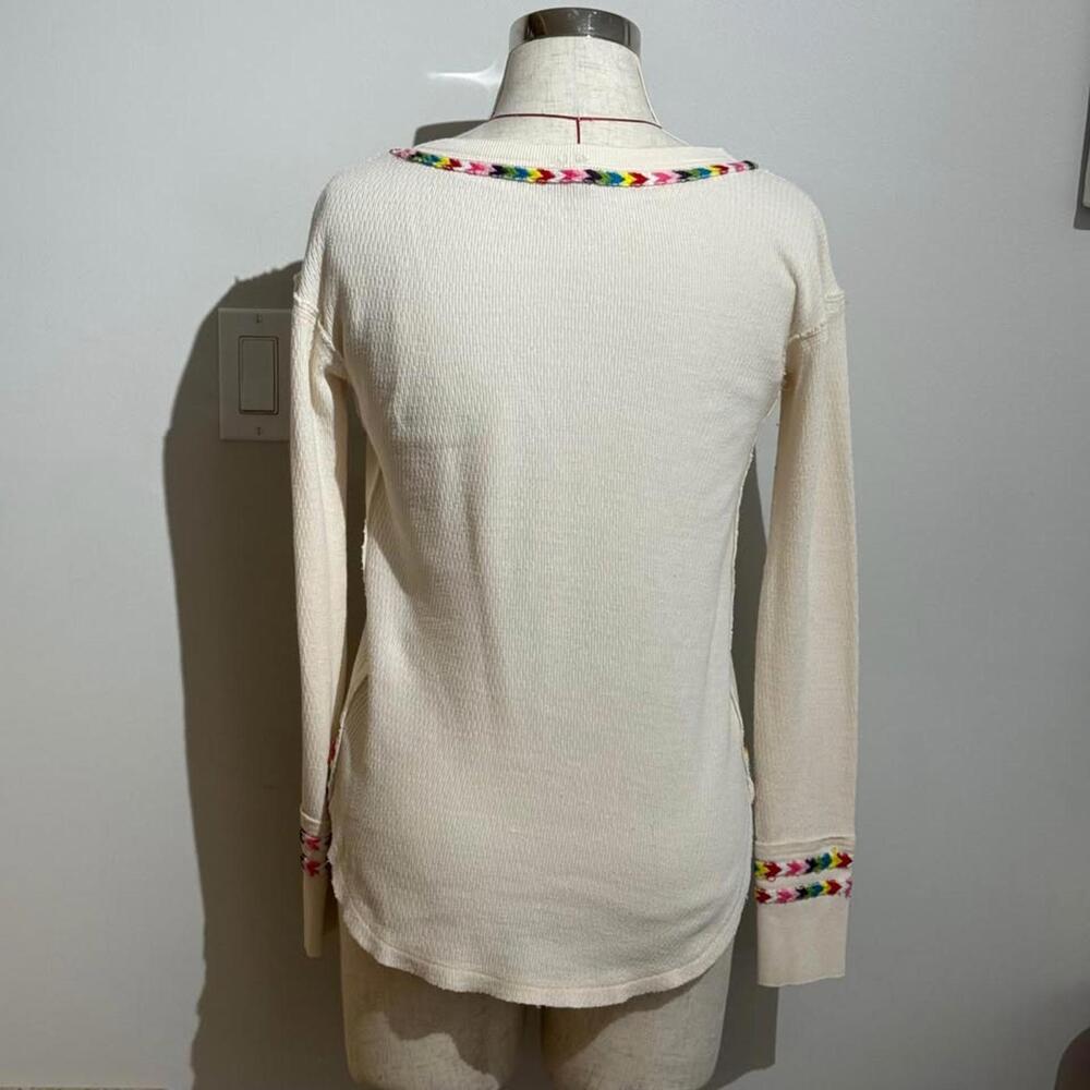 We The Free Rainbow Thermal Henley Shirt in Ivory Women's Size XS Free People - Picture 3 of 8